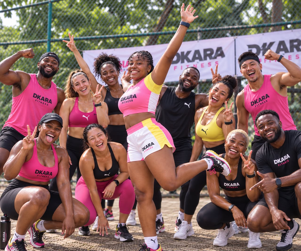 Dkara Fitness members celebrating together after an outdoor Tabata session