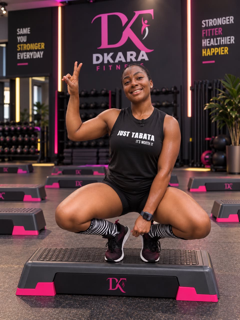 Dkara Fitness studio prepared for a live online Tabata class